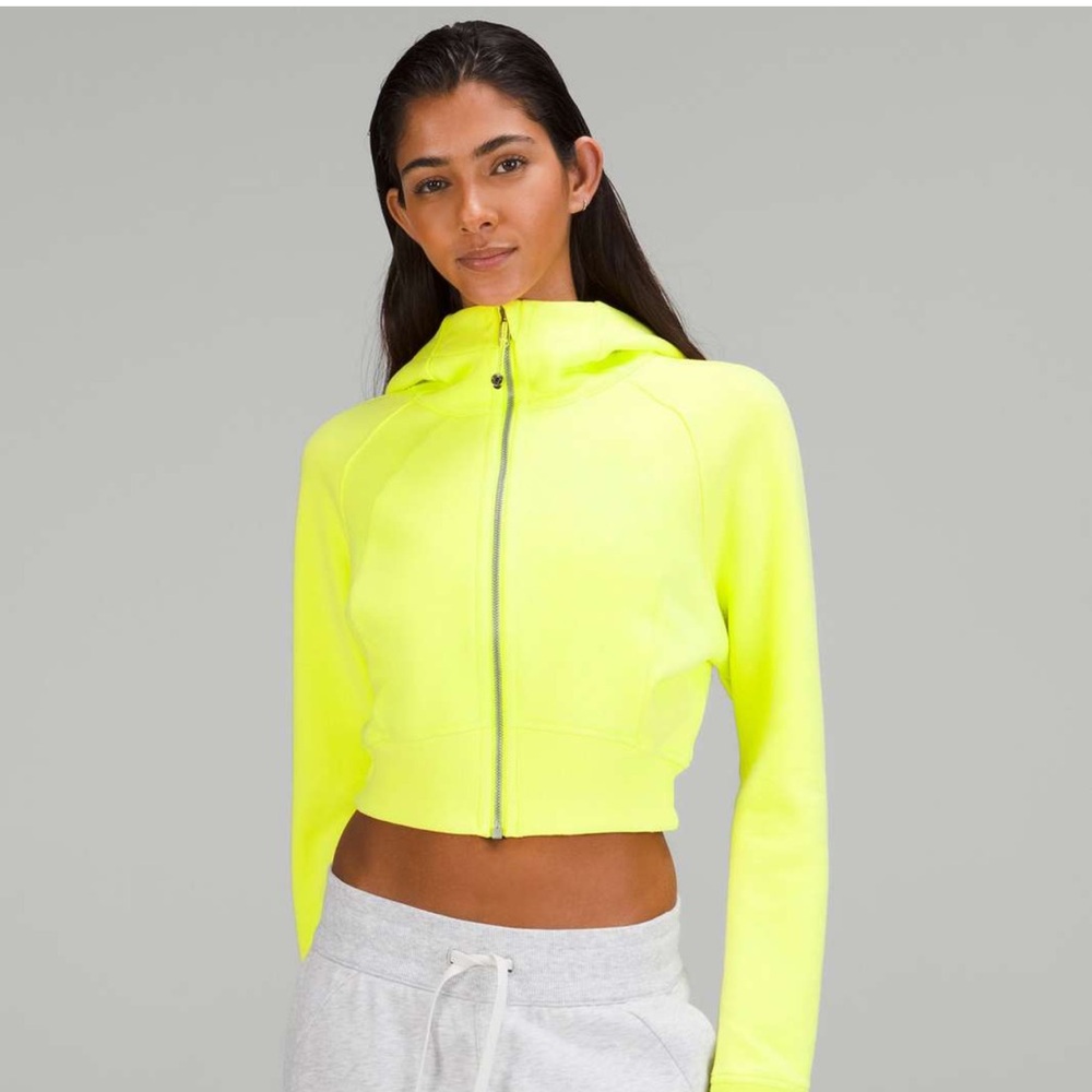 Lululemon full zip cropped scuba. Electric Lemon.
